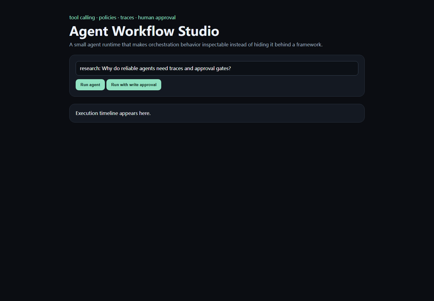 Agent Workflow Studio browser interface